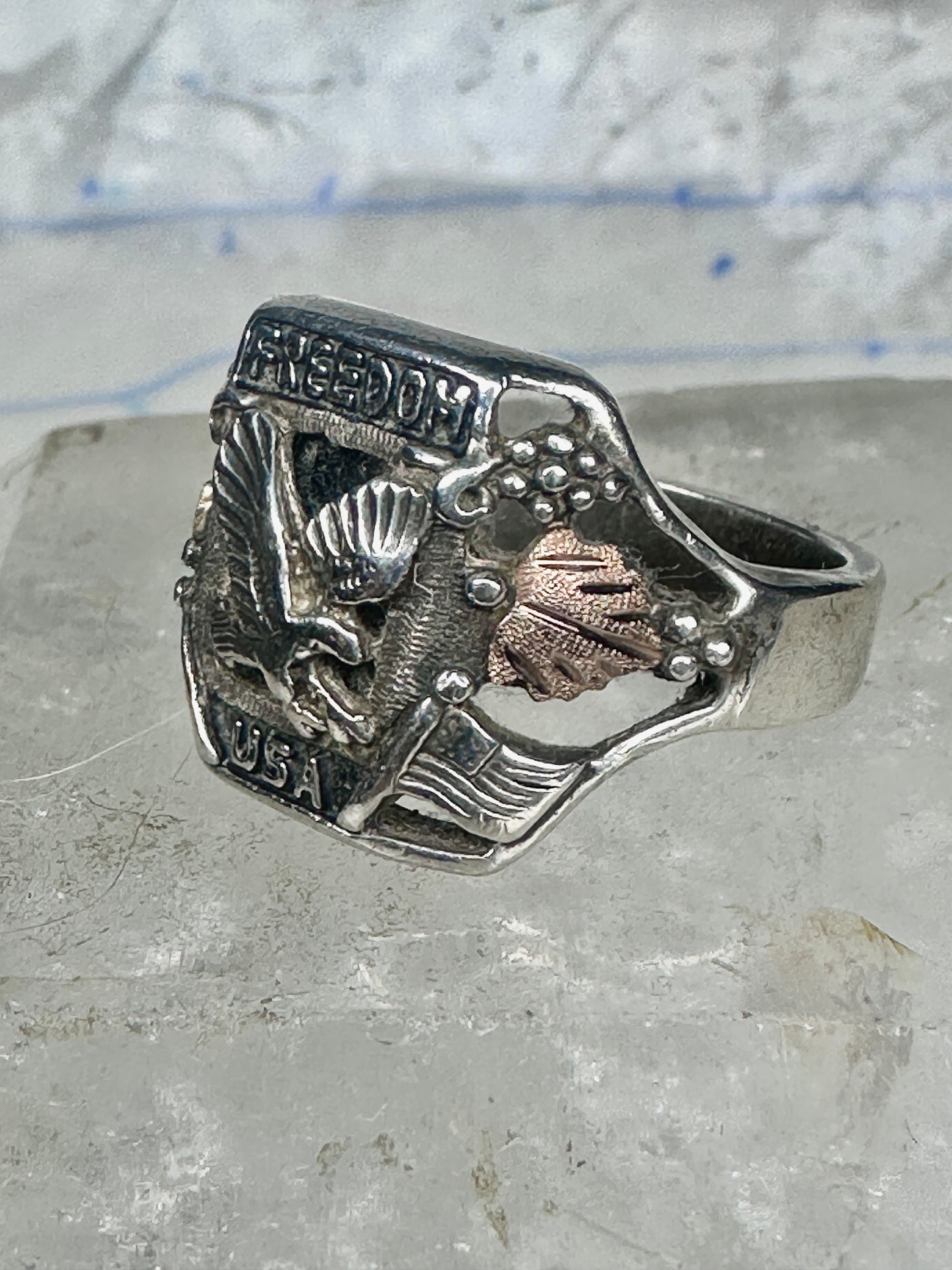 Freedom USA biker band Eagle size 10 mop sterling silver men