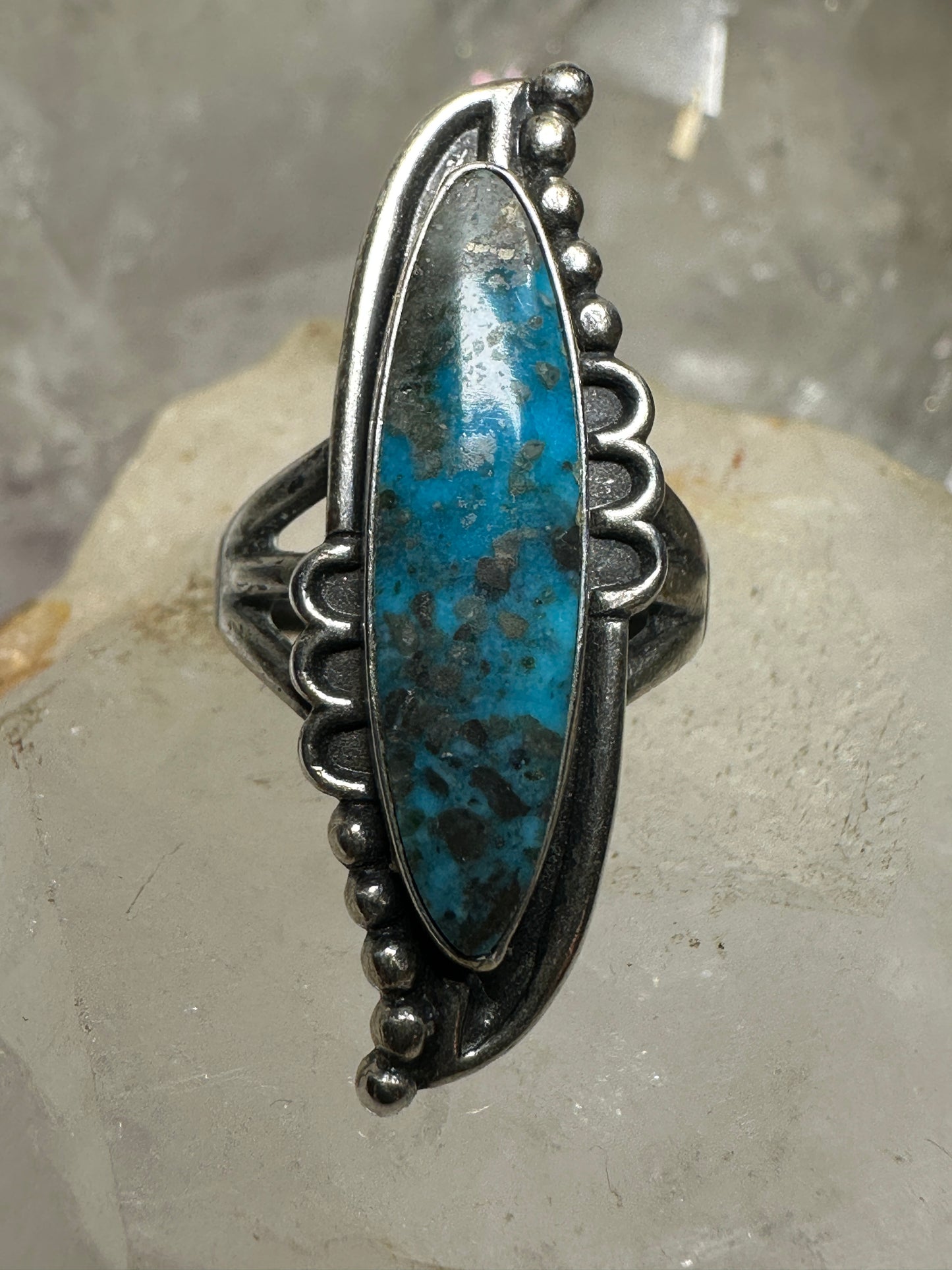 Navajo ring long turquoise size 6.75 sterling silver women girls