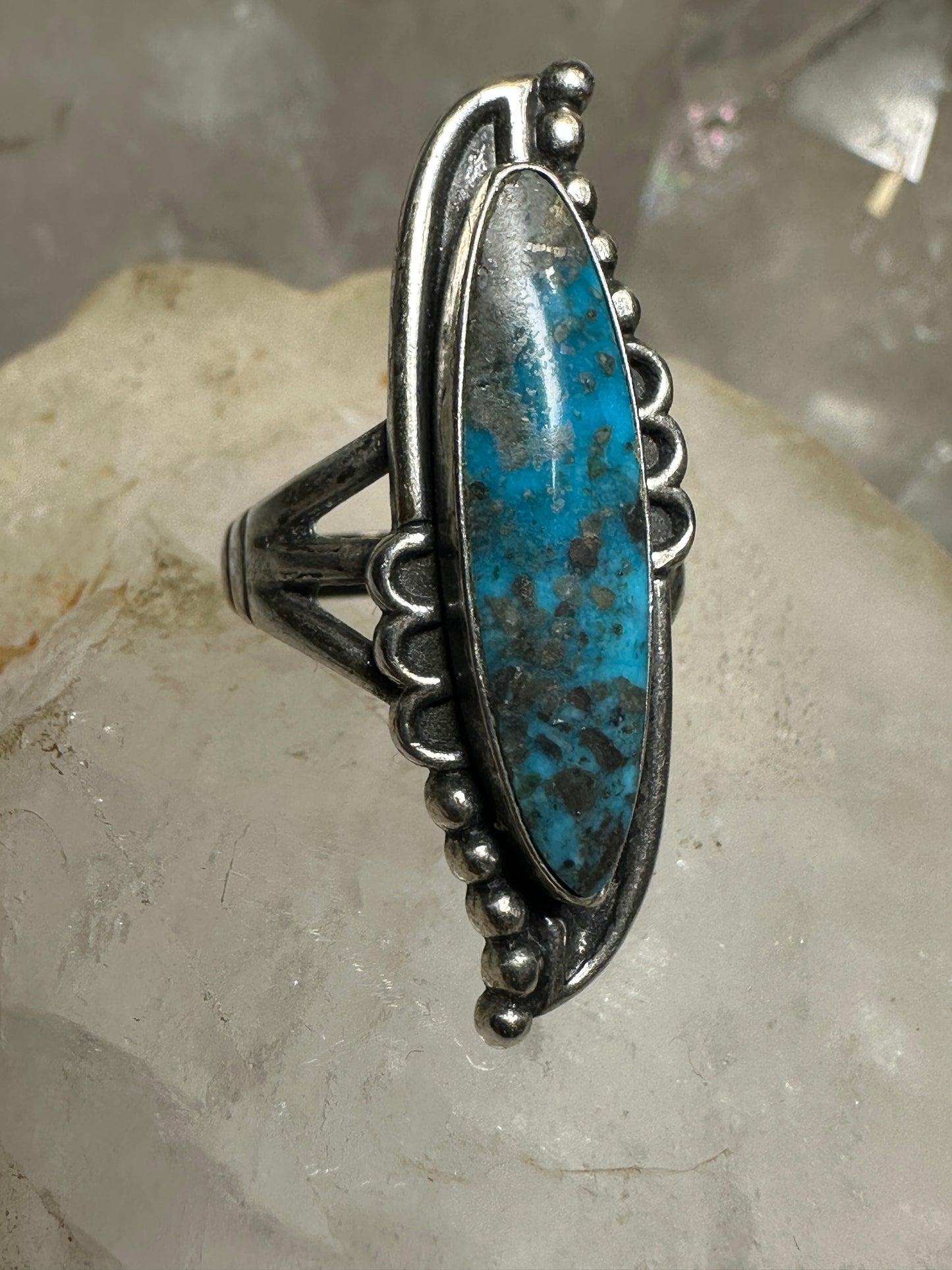 Navajo ring long turquoise size 6.75 sterling silver women girls