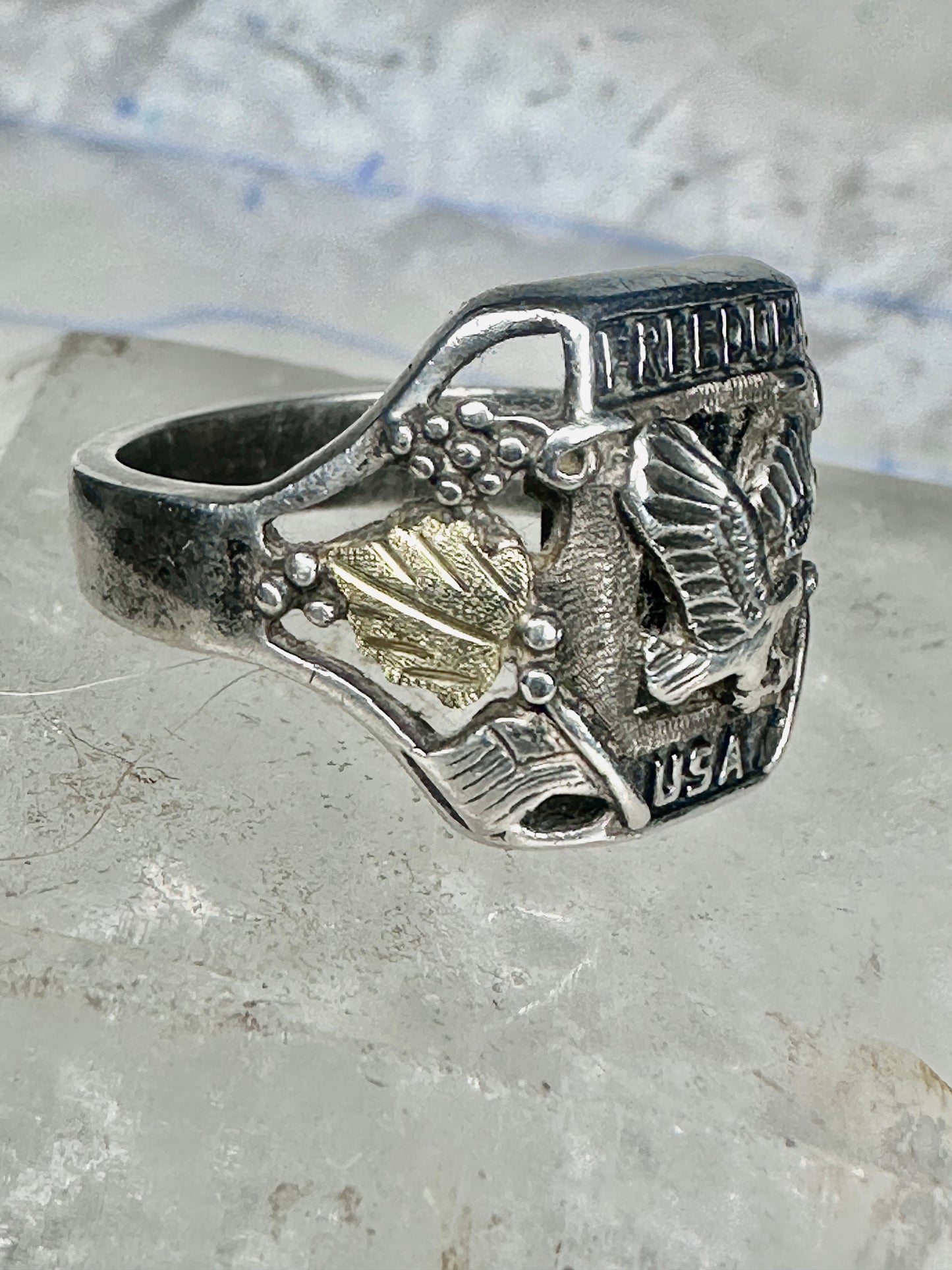Freedom USA biker band Eagle size 10 mop sterling silver men