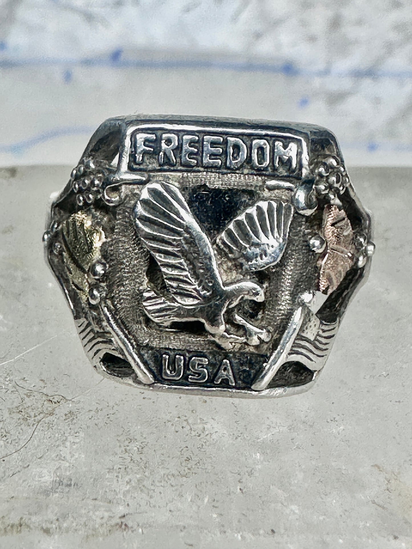 Freedom USA biker band Eagle size 10 mop sterling silver men