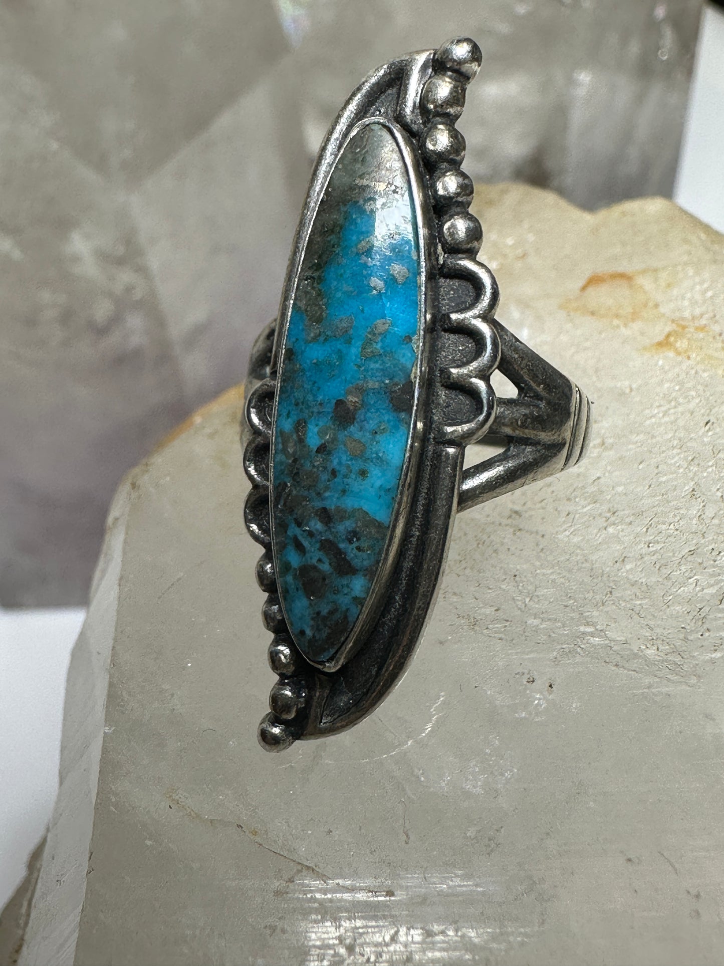 Navajo ring long turquoise size 6.75 sterling silver women girls