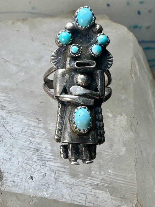 Kachina Ring size 5.75 Navajo turquoise sterling silver women men