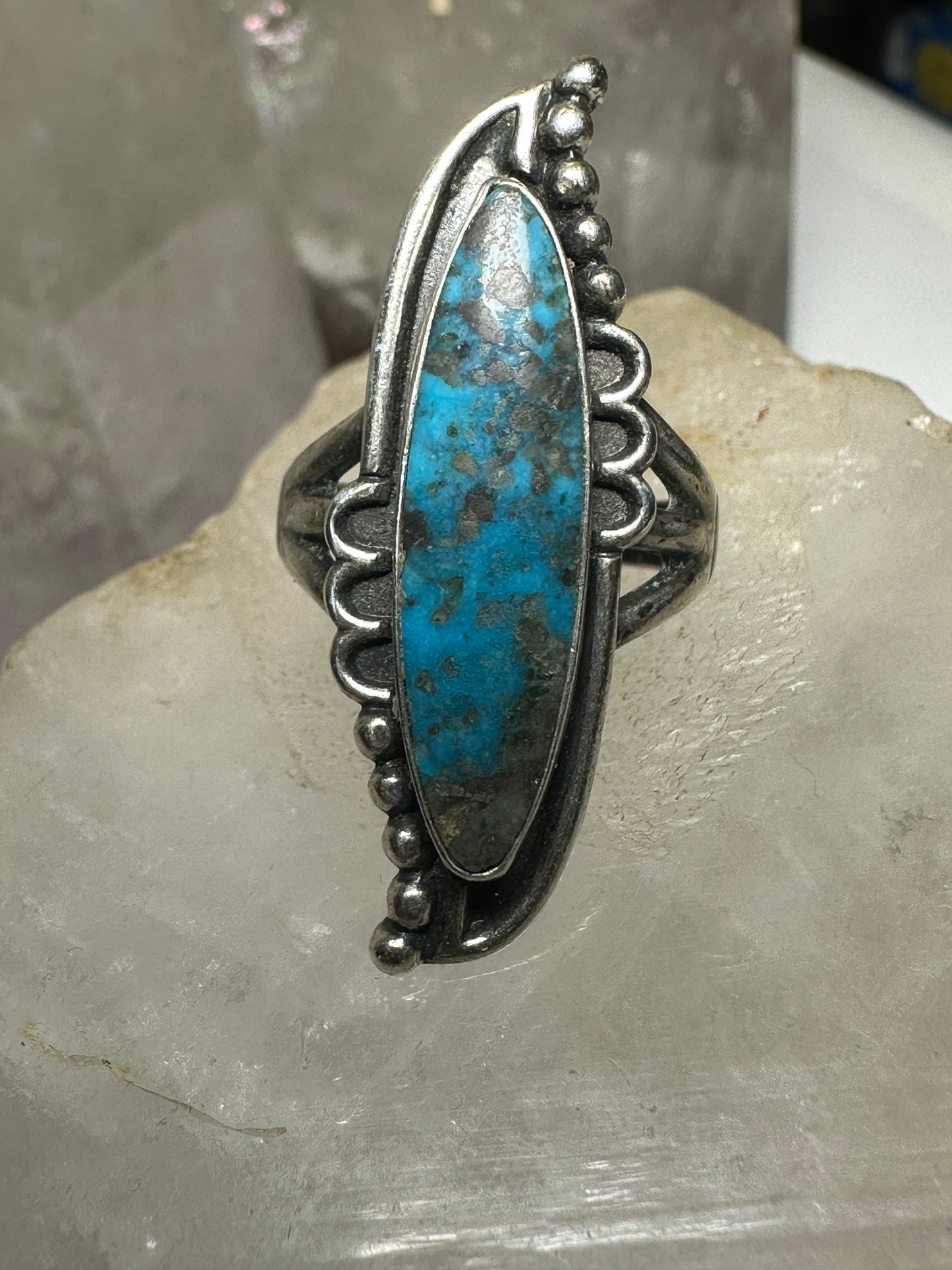 Navajo ring long turquoise size 6.75 sterling silver women girls