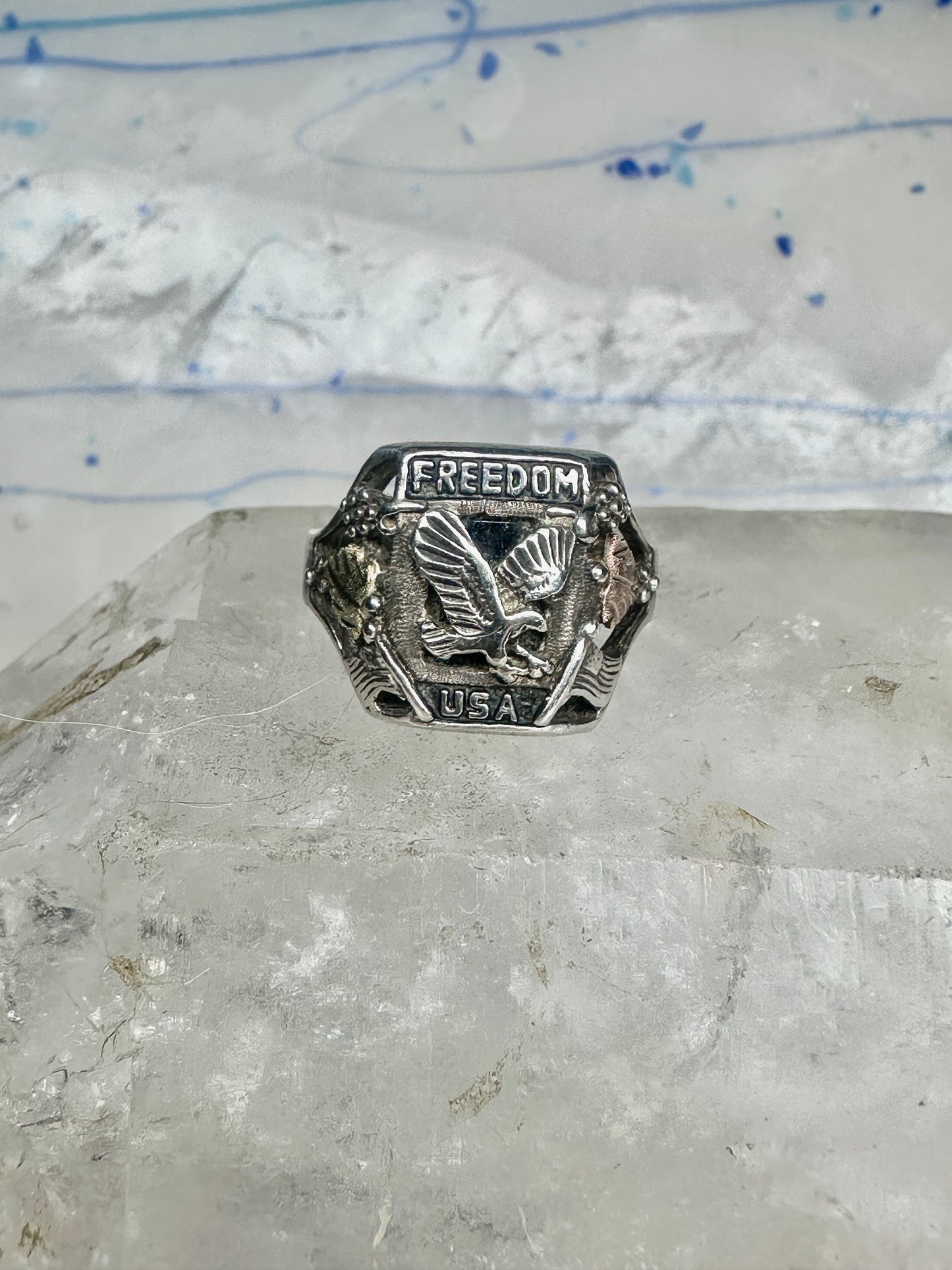 Freedom USA biker band Eagle size 10 mop sterling silver men