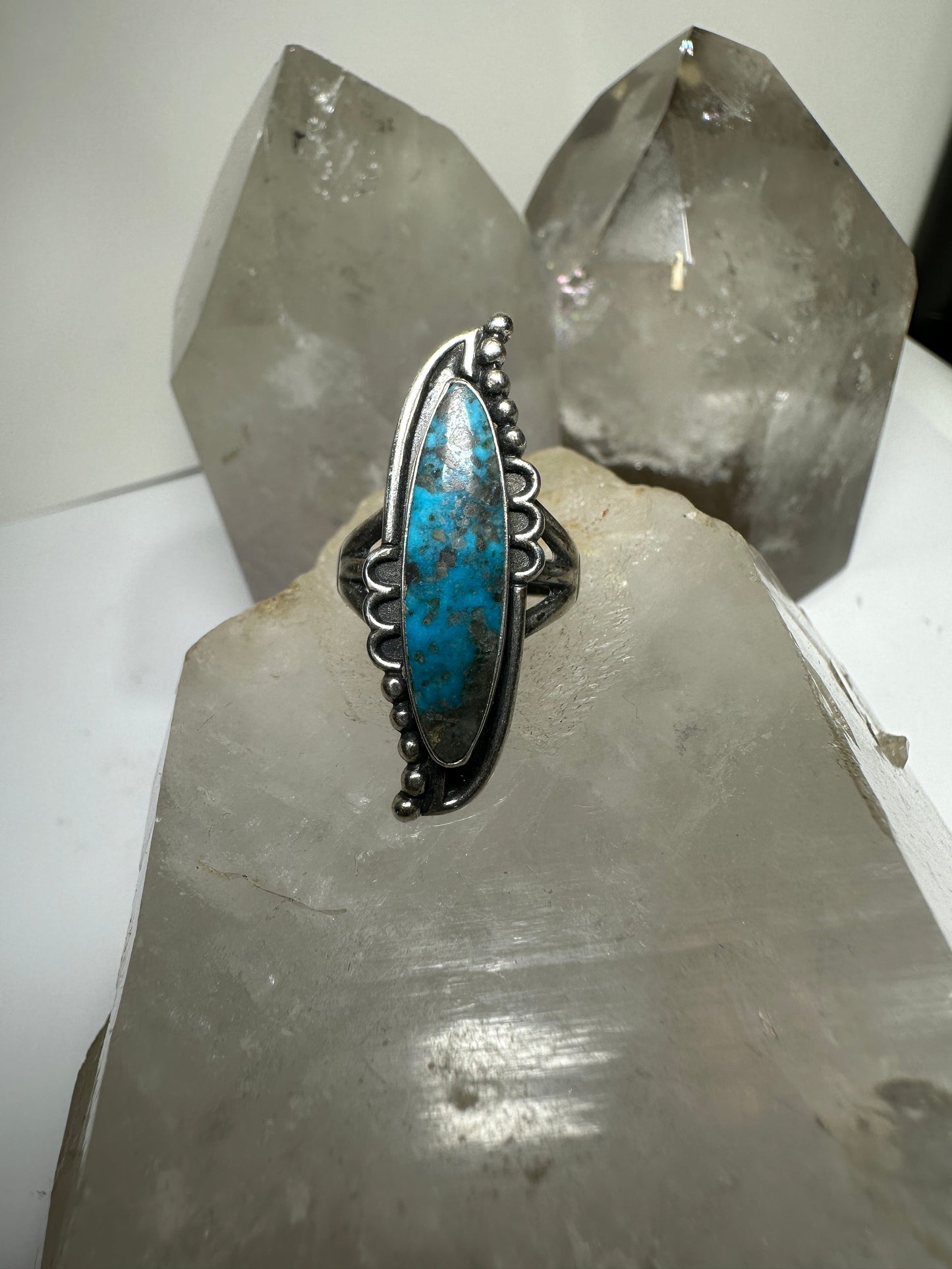 Navajo ring long turquoise size 6.75 sterling silver women girls