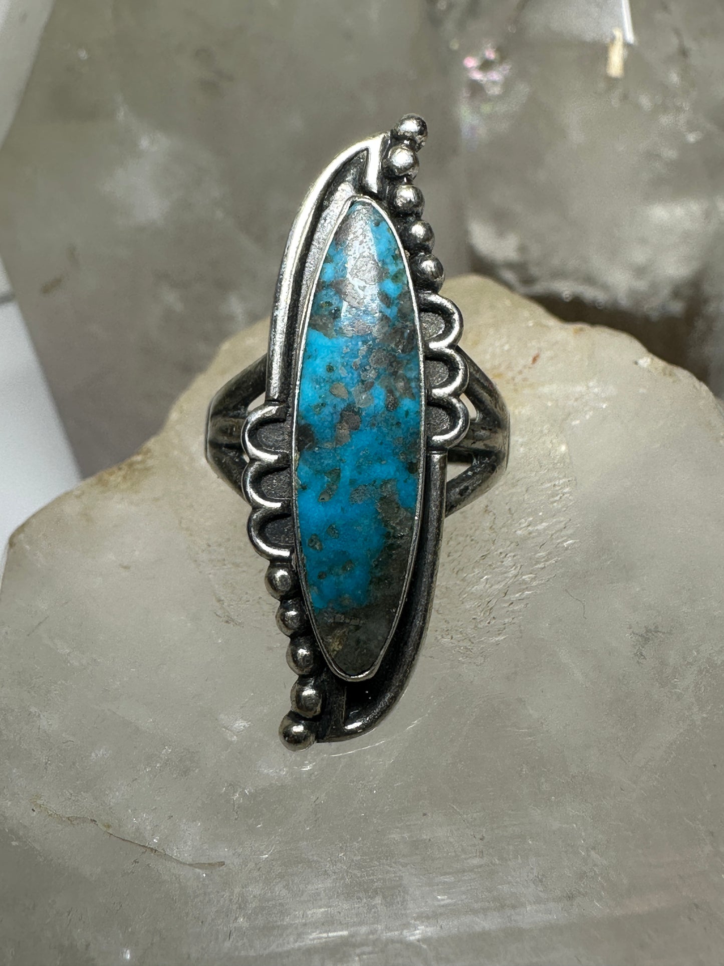 Navajo ring long turquoise size 6.75 sterling silver women girls