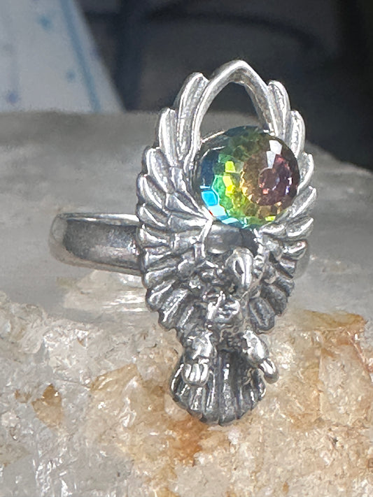 Eagle ring Crystal Rainbow prism orb by Shube size 4.50 pinky sterling silver band
