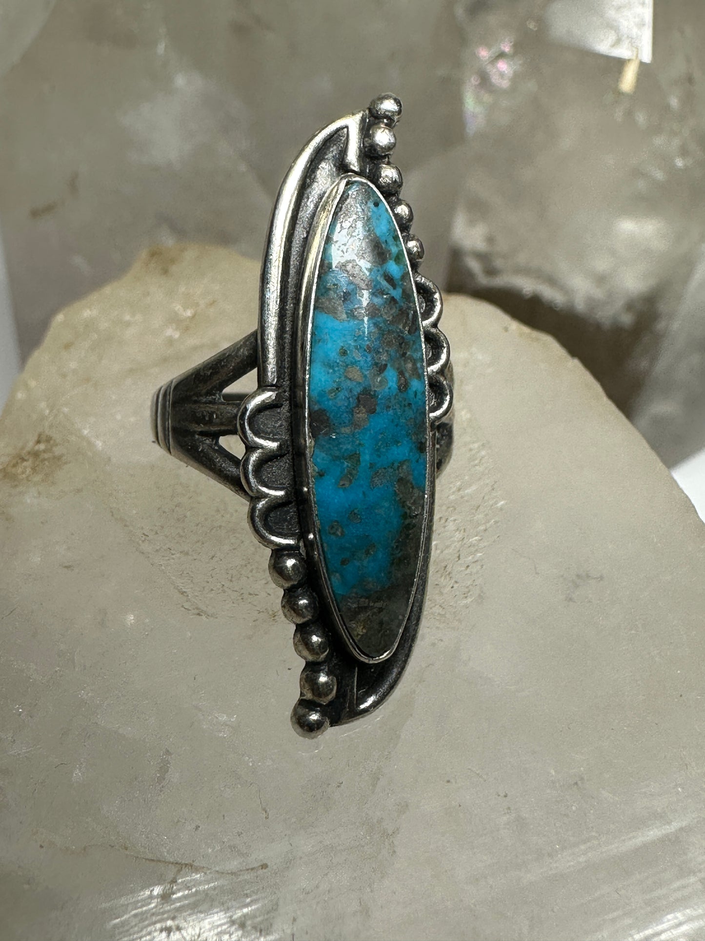 Navajo ring long turquoise size 6.75 sterling silver women girls