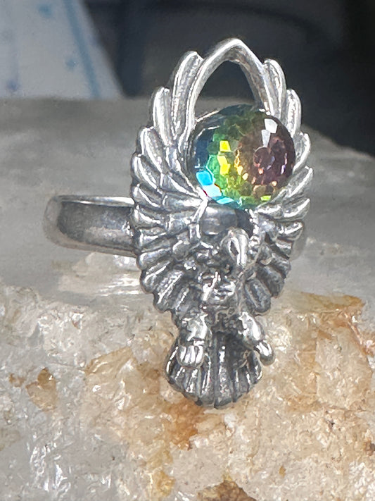 Eagle ring Crystal Rainbow prism orb by Shube size 4.50 pinky sterling silver band