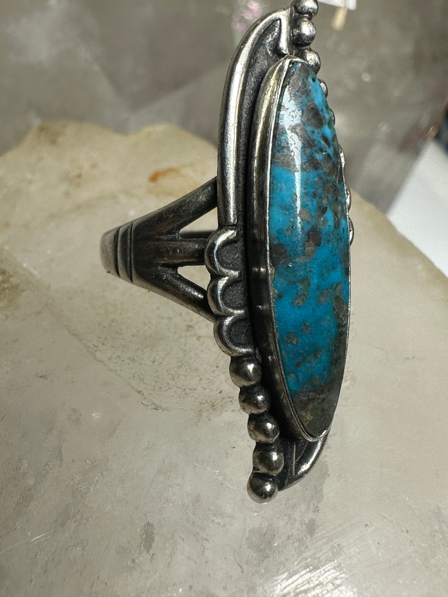 Navajo ring long turquoise size 6.75 sterling silver women girls