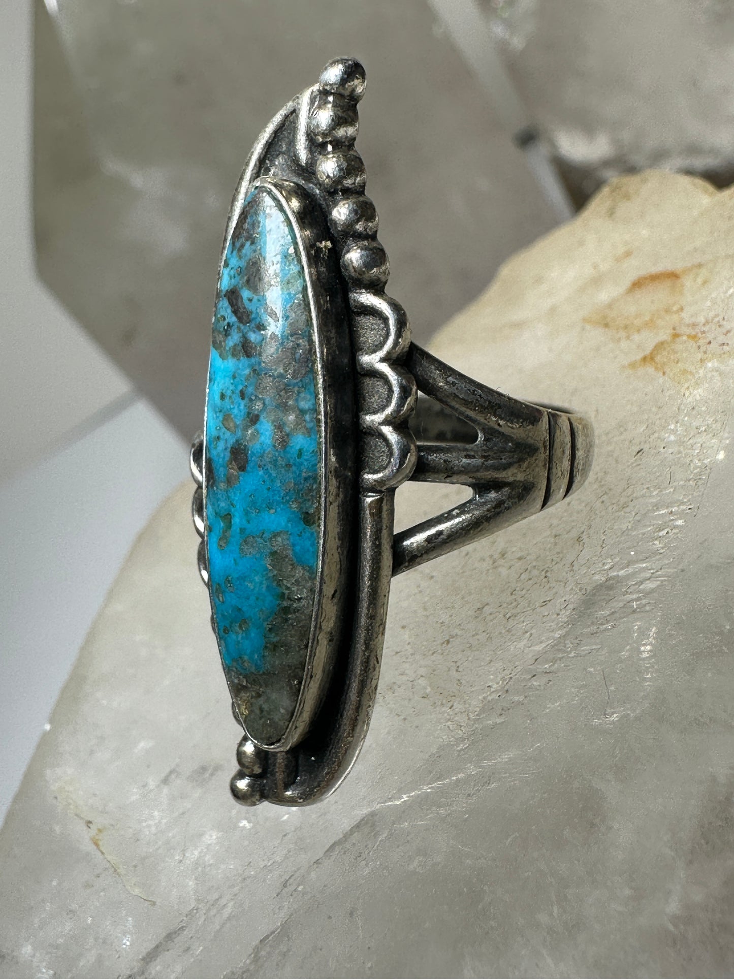 Navajo ring long turquoise size 6.75 sterling silver women girls