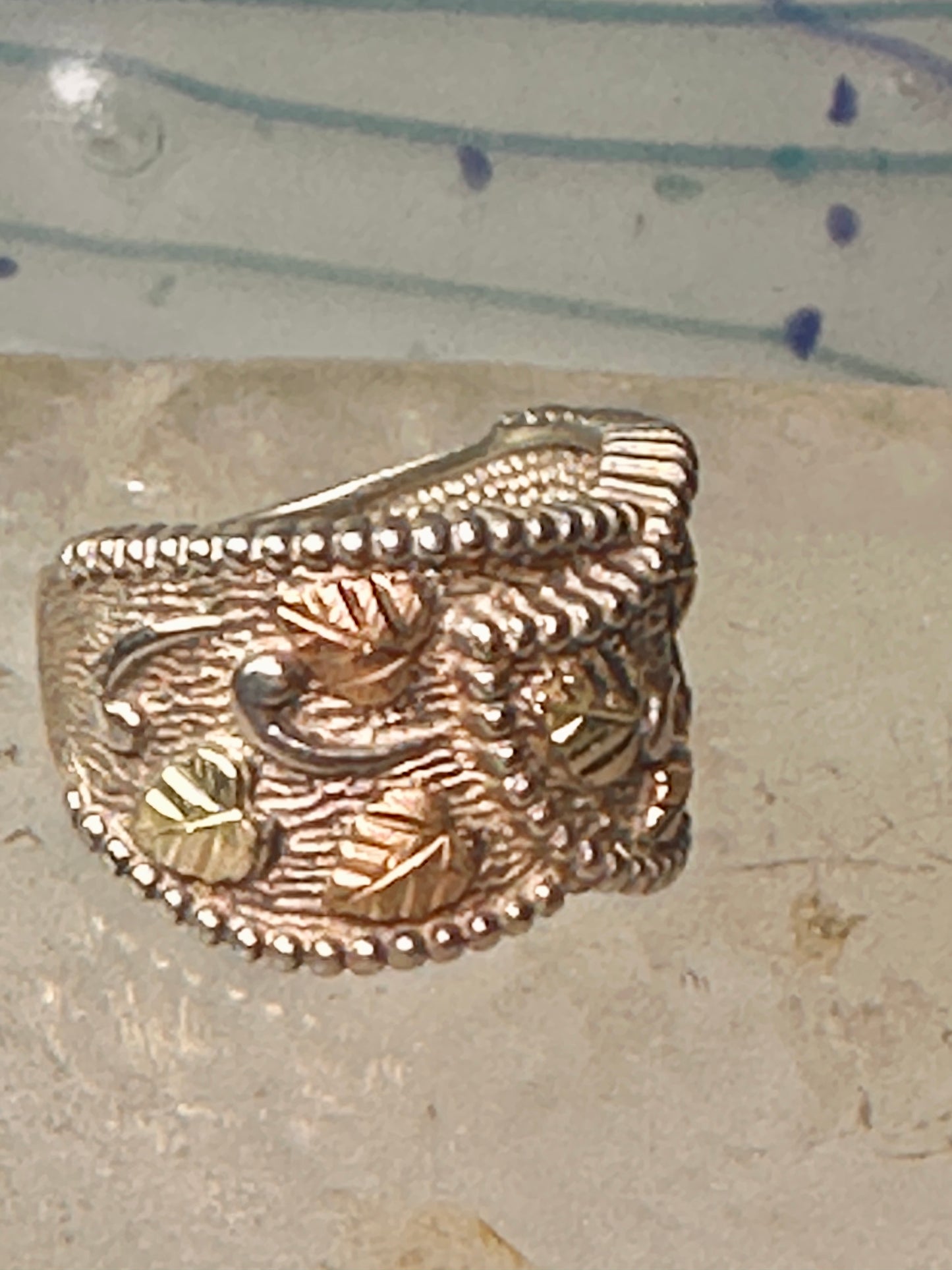 Black Hills Gold ring Floral leaves wrap band size 6.75 sterling silver women&nbsp;&nbsp;