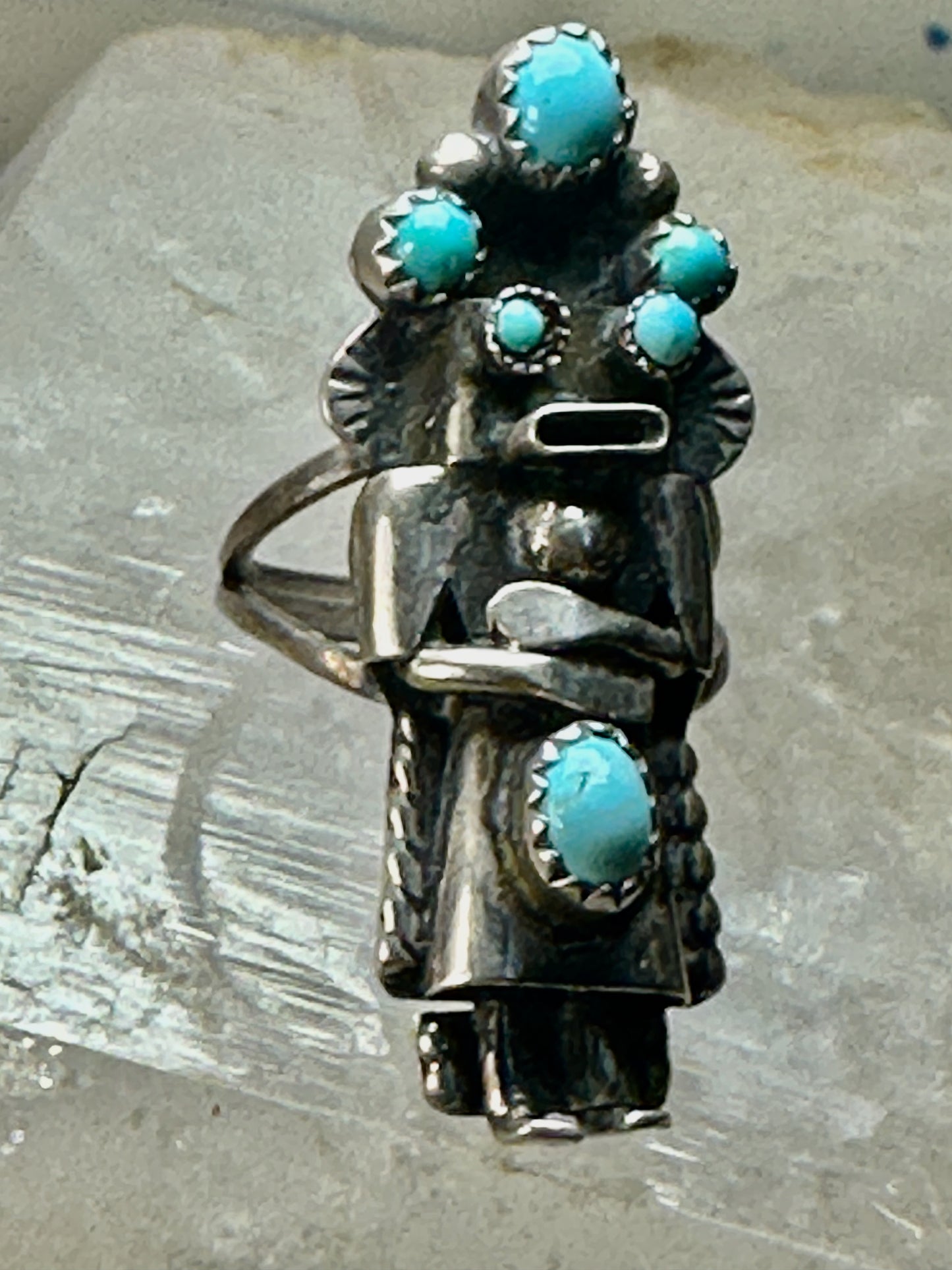 Kachina Ring size 5.75 Navajo turquoise sterling silver women men