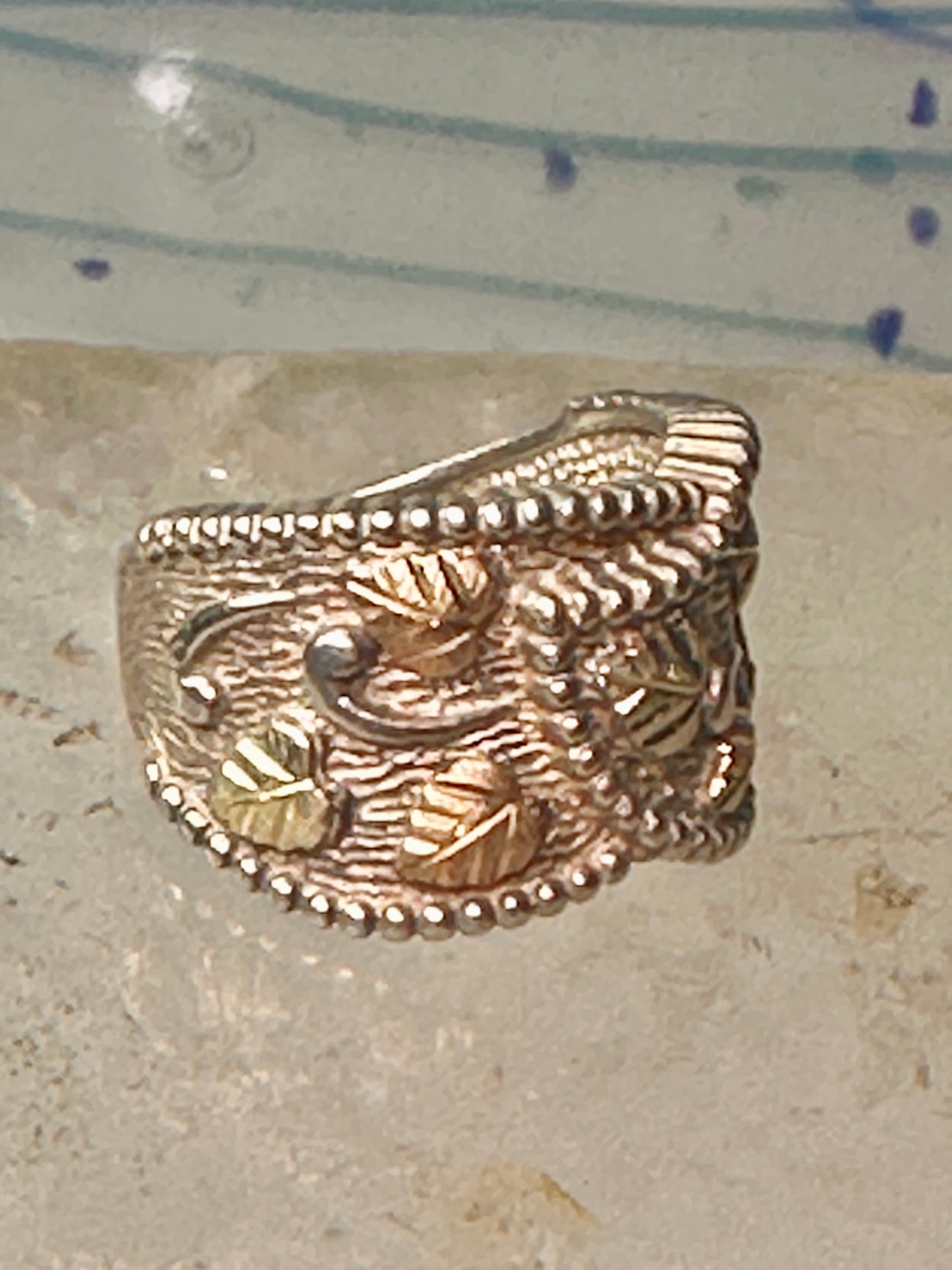 Black Hills Gold ring Floral leaves wrap band size 6.75 sterling silver women&nbsp;&nbsp;