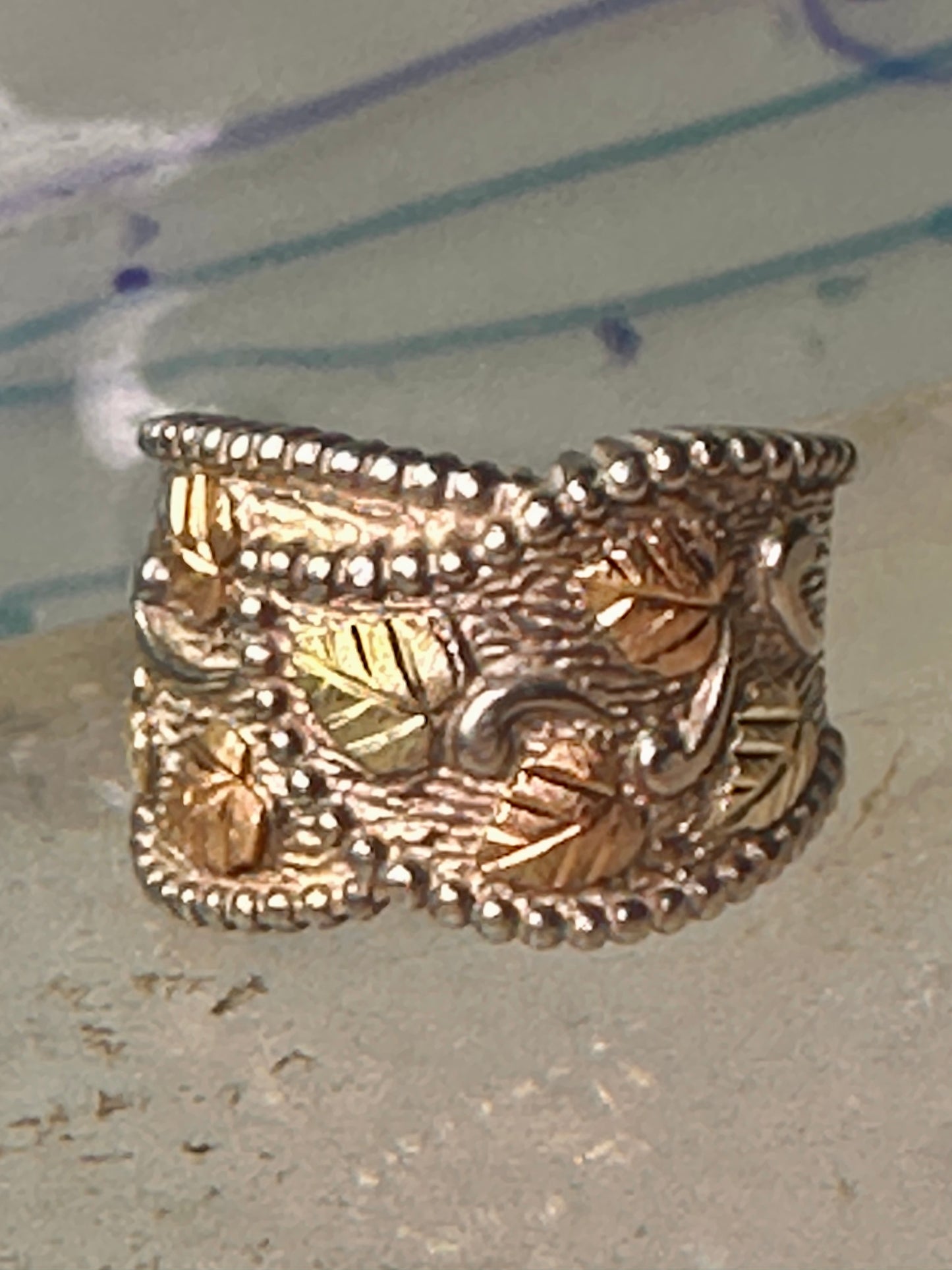 Black Hills Gold ring Floral leaves wrap band size 6.75 sterling silver women&nbsp;&nbsp;