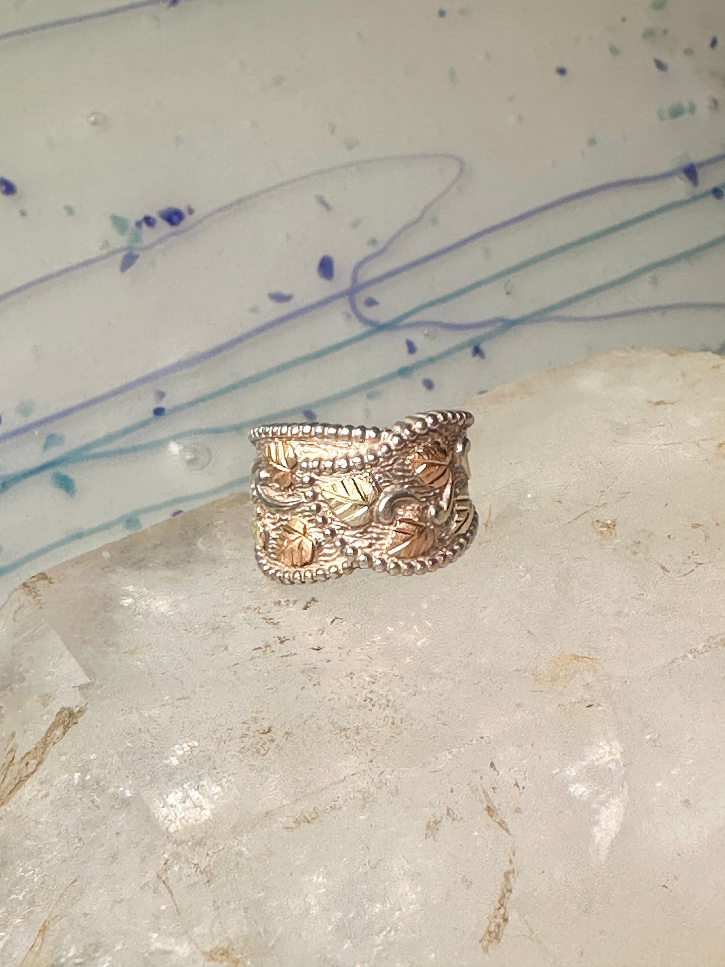 Black Hills Gold ring Floral leaves wrap band size 6.75 sterling silver women&nbsp;&nbsp;