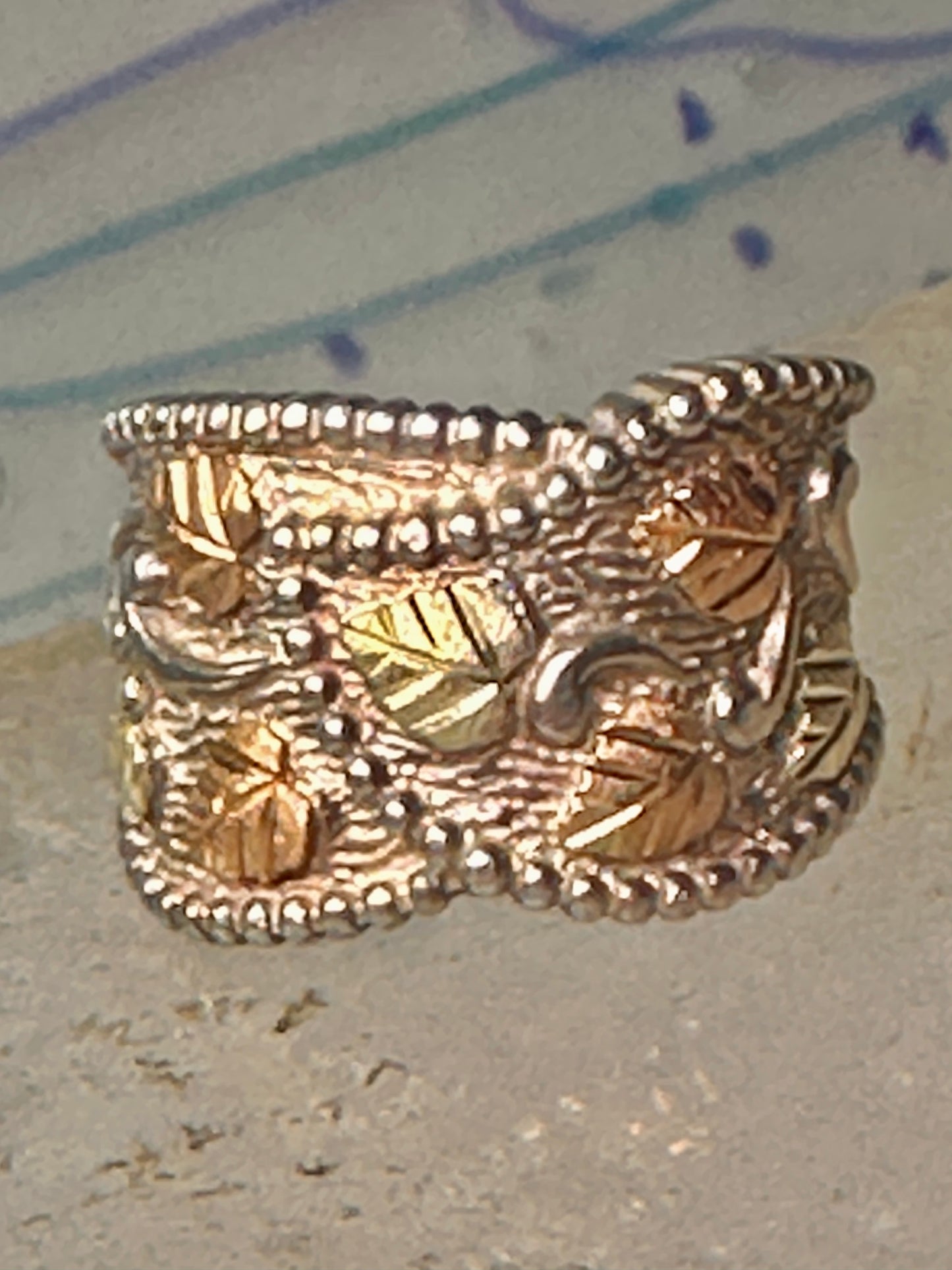 Black Hills Gold ring Floral leaves wrap band size 6.75 sterling silver women&nbsp;&nbsp;