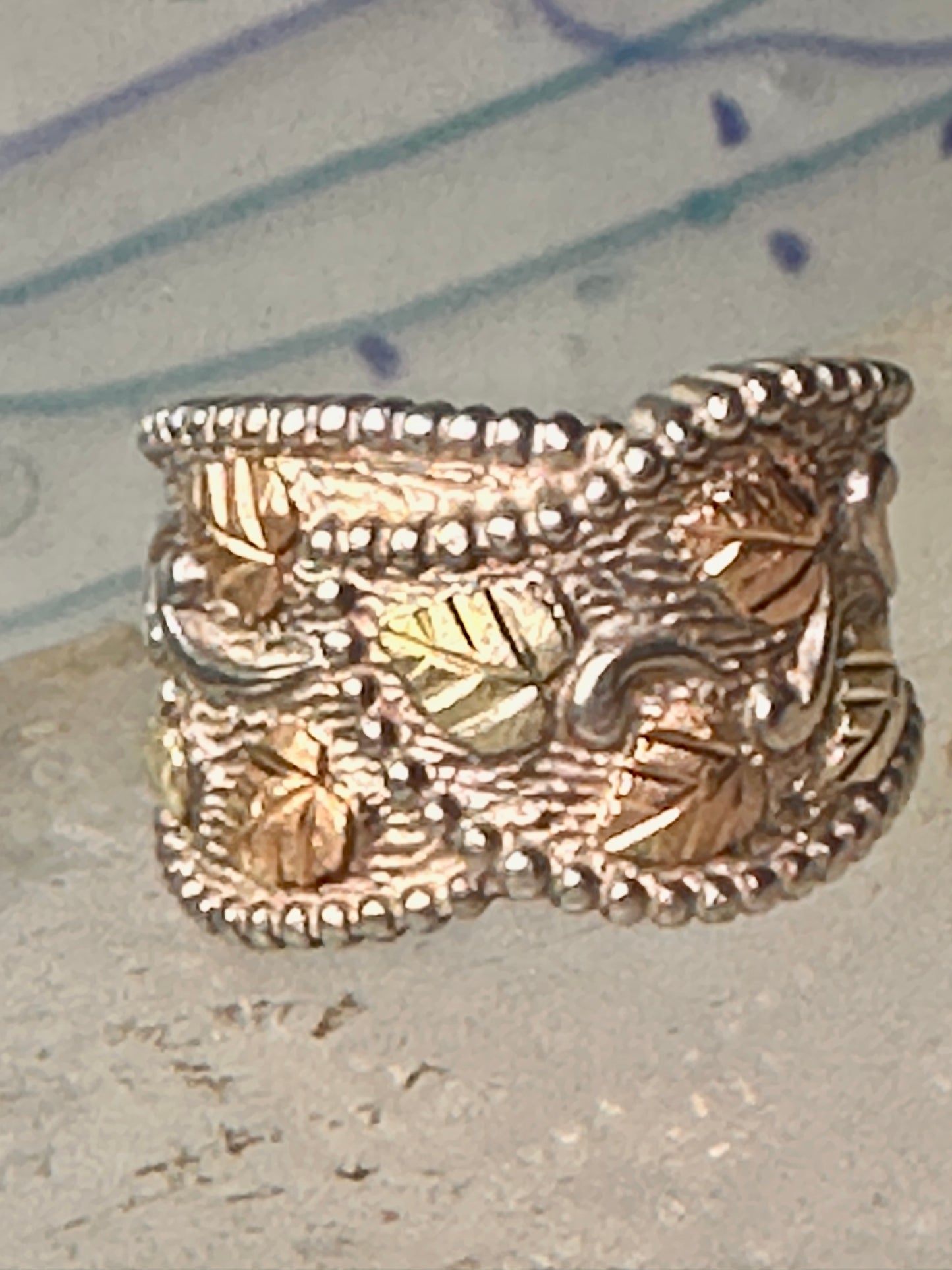 Black Hills Gold ring Floral leaves wrap band size 6.75 sterling silver women&nbsp;&nbsp;