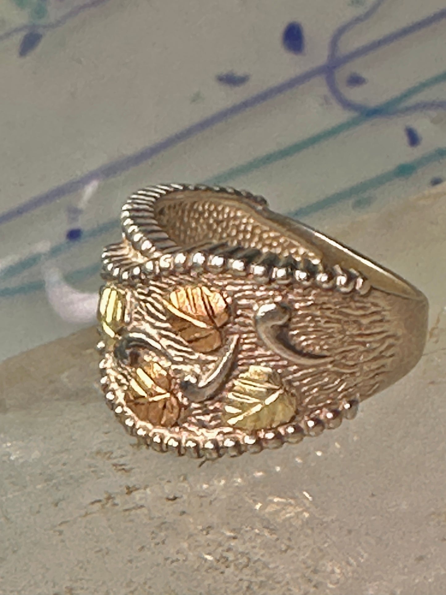 Black Hills Gold ring Floral leaves wrap band size 6.75 sterling silver women&nbsp;&nbsp;