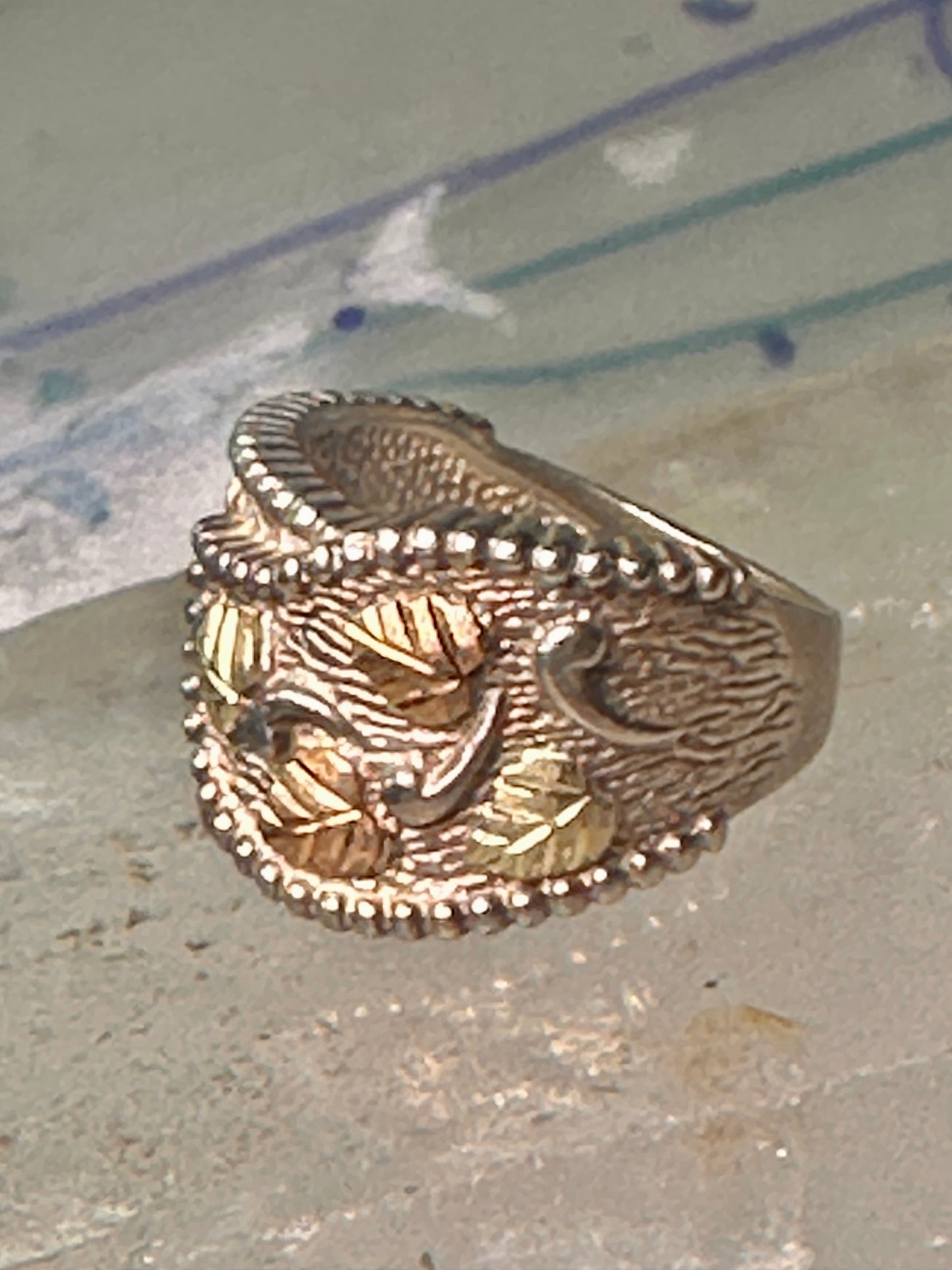 Black Hills Gold ring Floral leaves wrap band size 6.75 sterling silver women&nbsp;&nbsp;