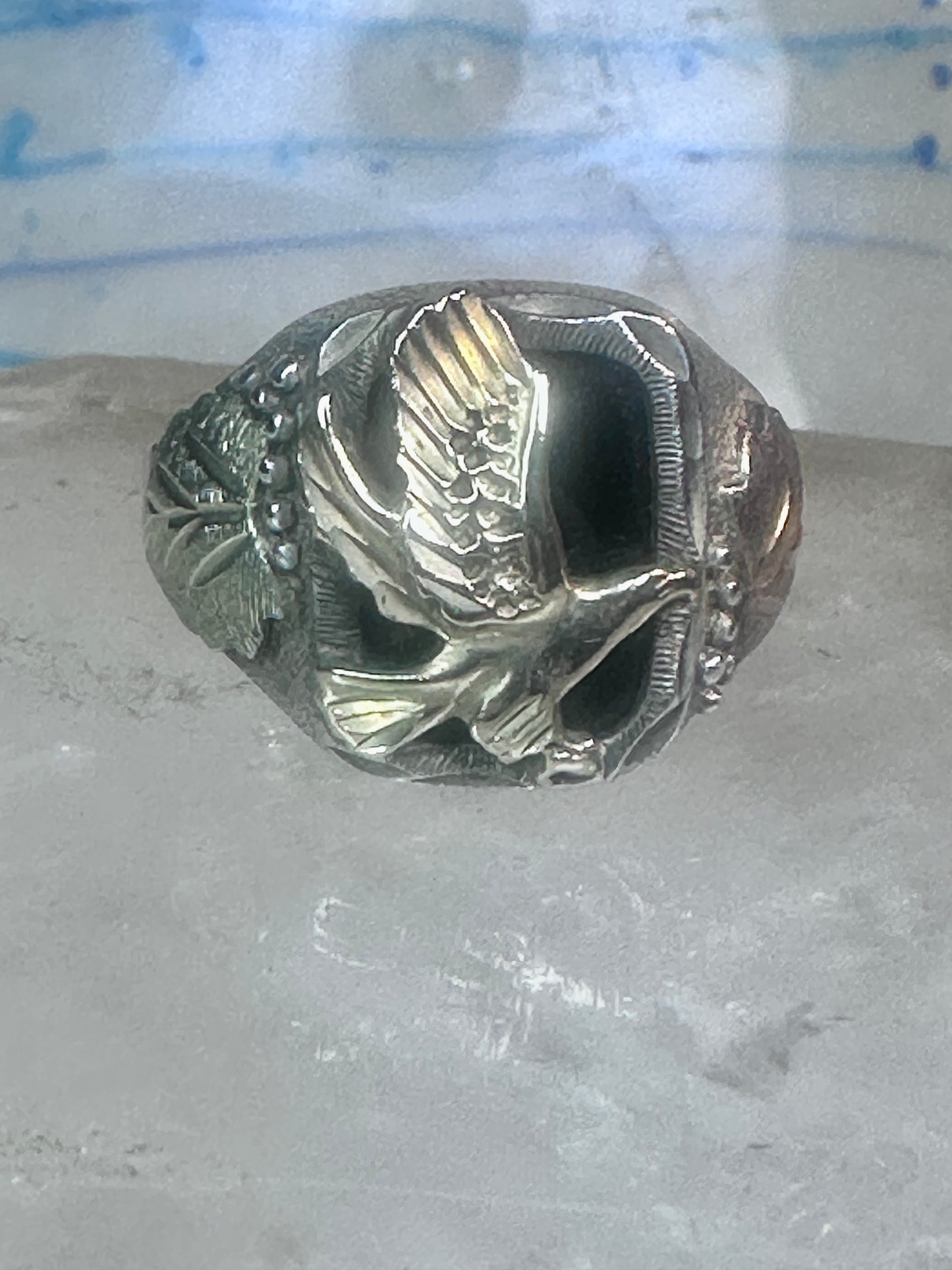 Black Hills Gold ring eagle band onyx leaves size 12 sterling silver women men