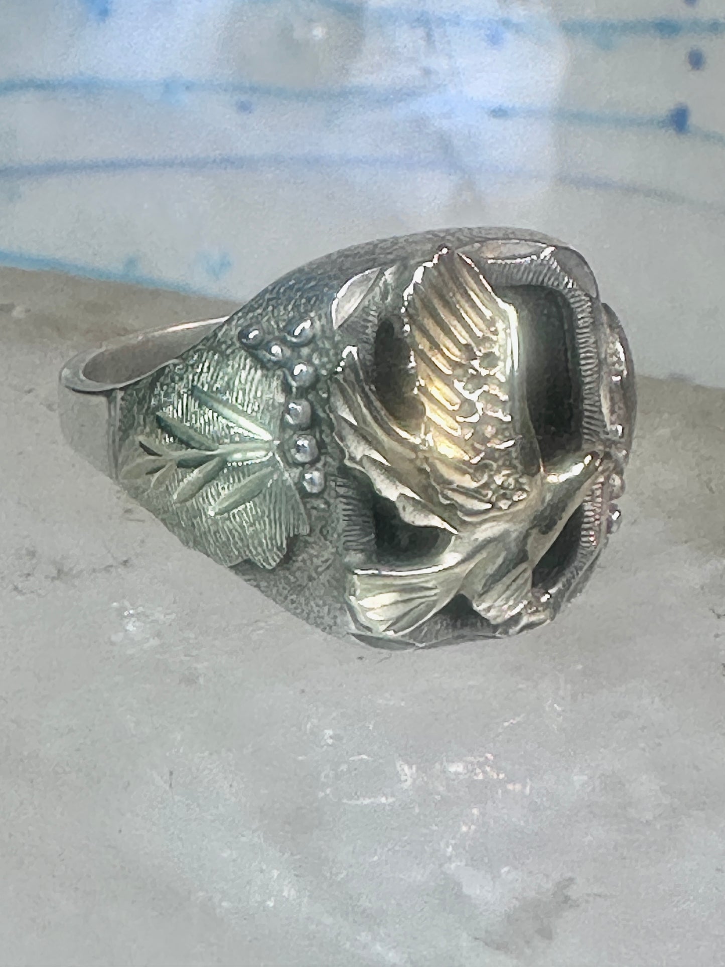 Black Hills Gold ring eagle band onyx leaves size 12 sterling silver women men