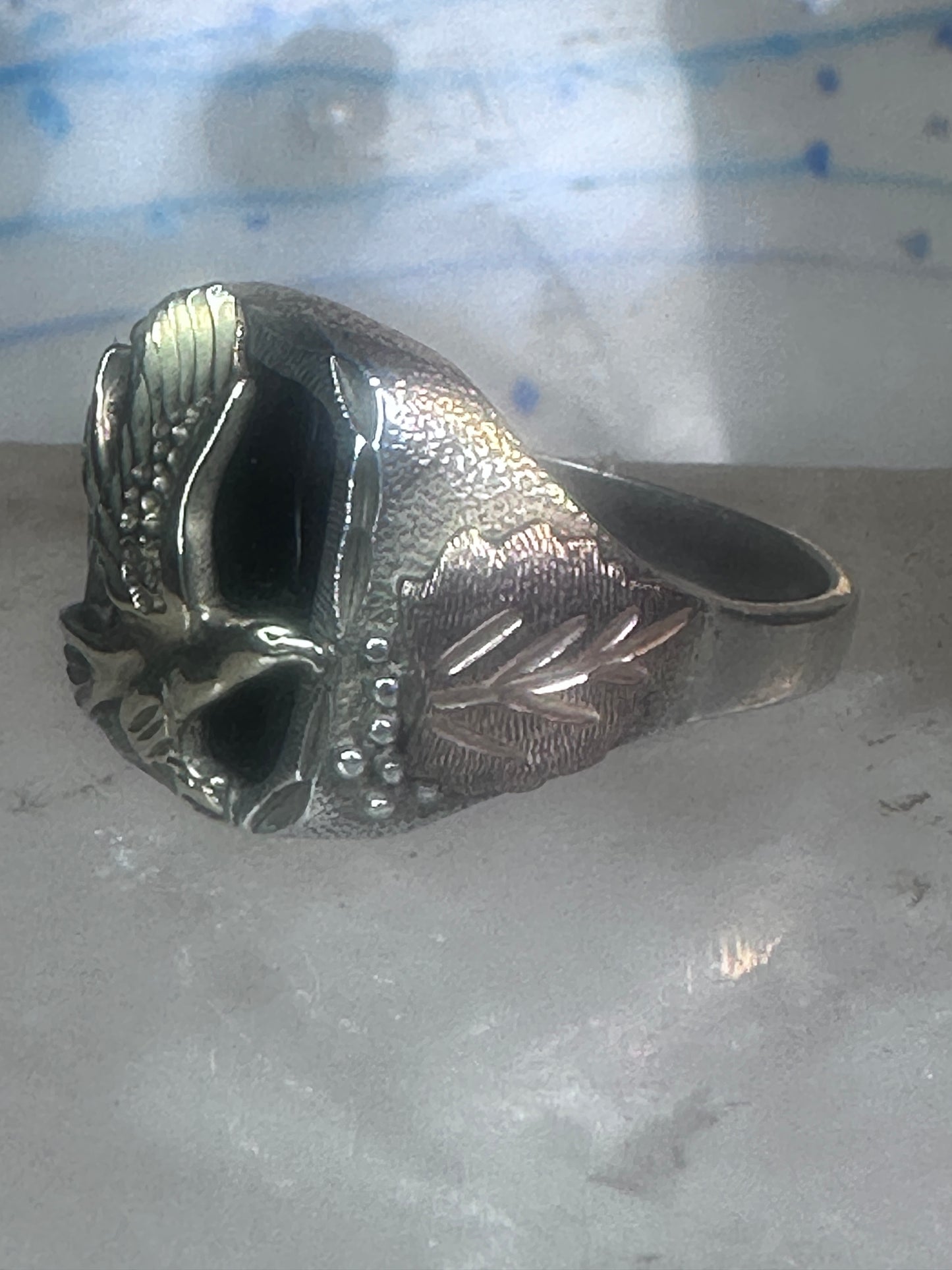 Black Hills Gold ring eagle band onyx leaves size 12 sterling silver women men
