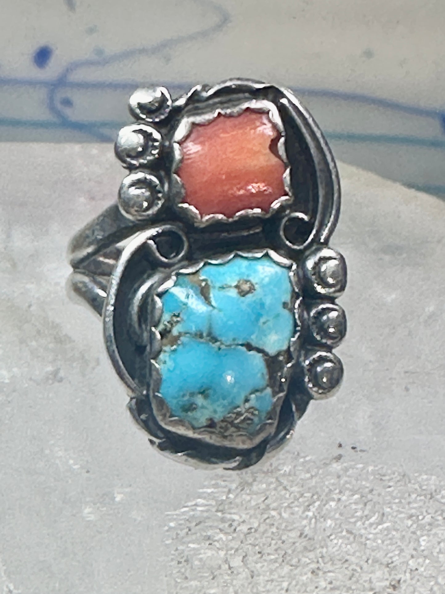 Navajo ring Turquoise Coral size 7 sterling silver women