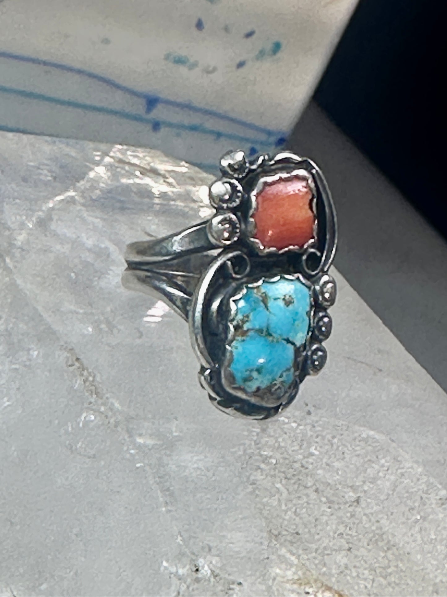 Navajo ring Turquoise Coral size 7 sterling silver women