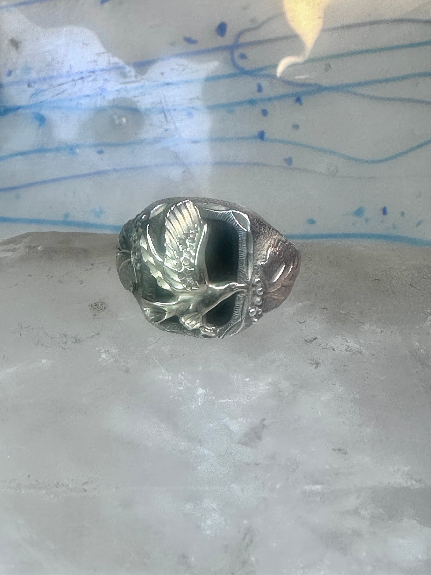 Black Hills Gold ring eagle band onyx leaves size 12 sterling silver women men