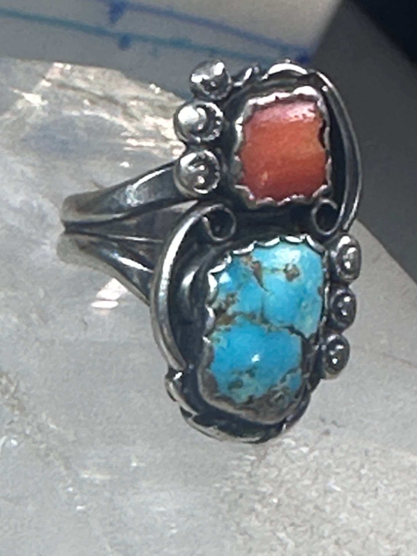 Navajo ring Turquoise Coral size 7 sterling silver women