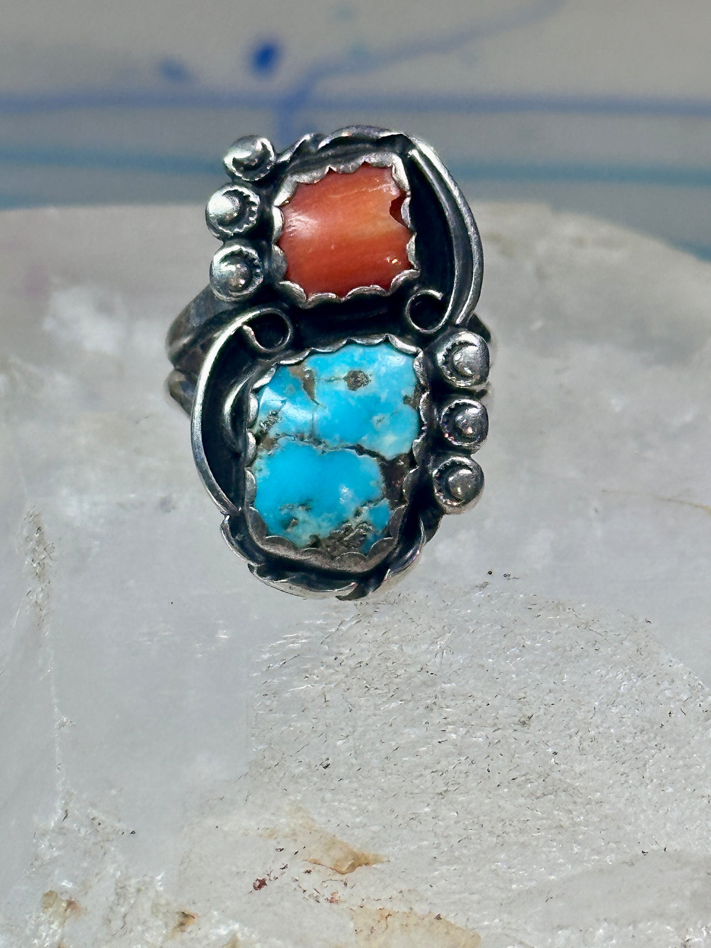 Navajo ring Turquoise Coral size 7 sterling silver women