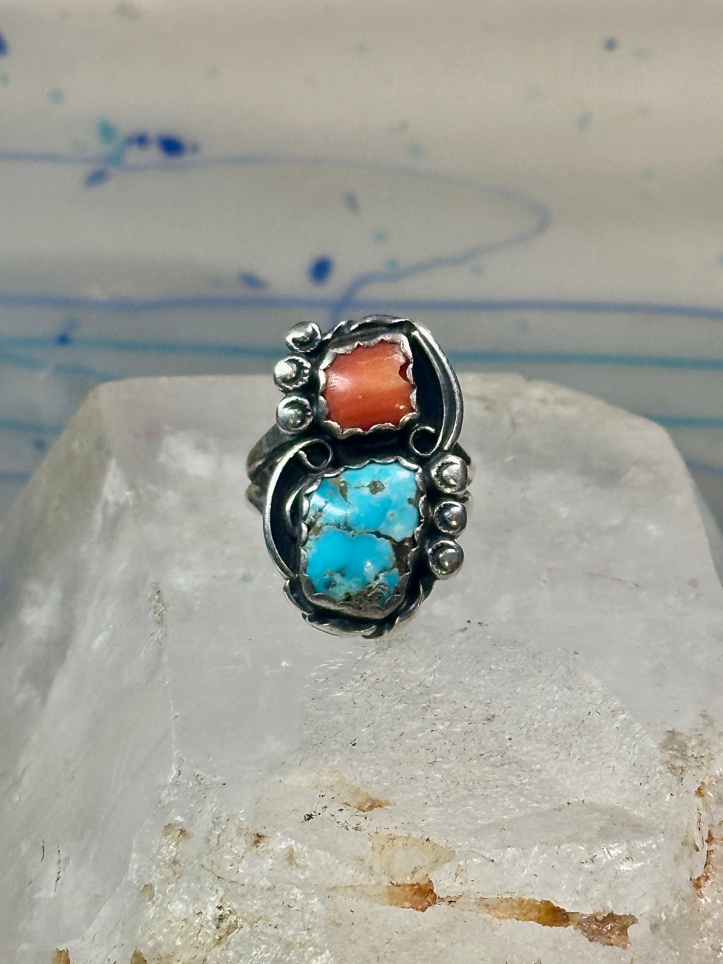 Navajo ring Turquoise Coral size 7 sterling silver women