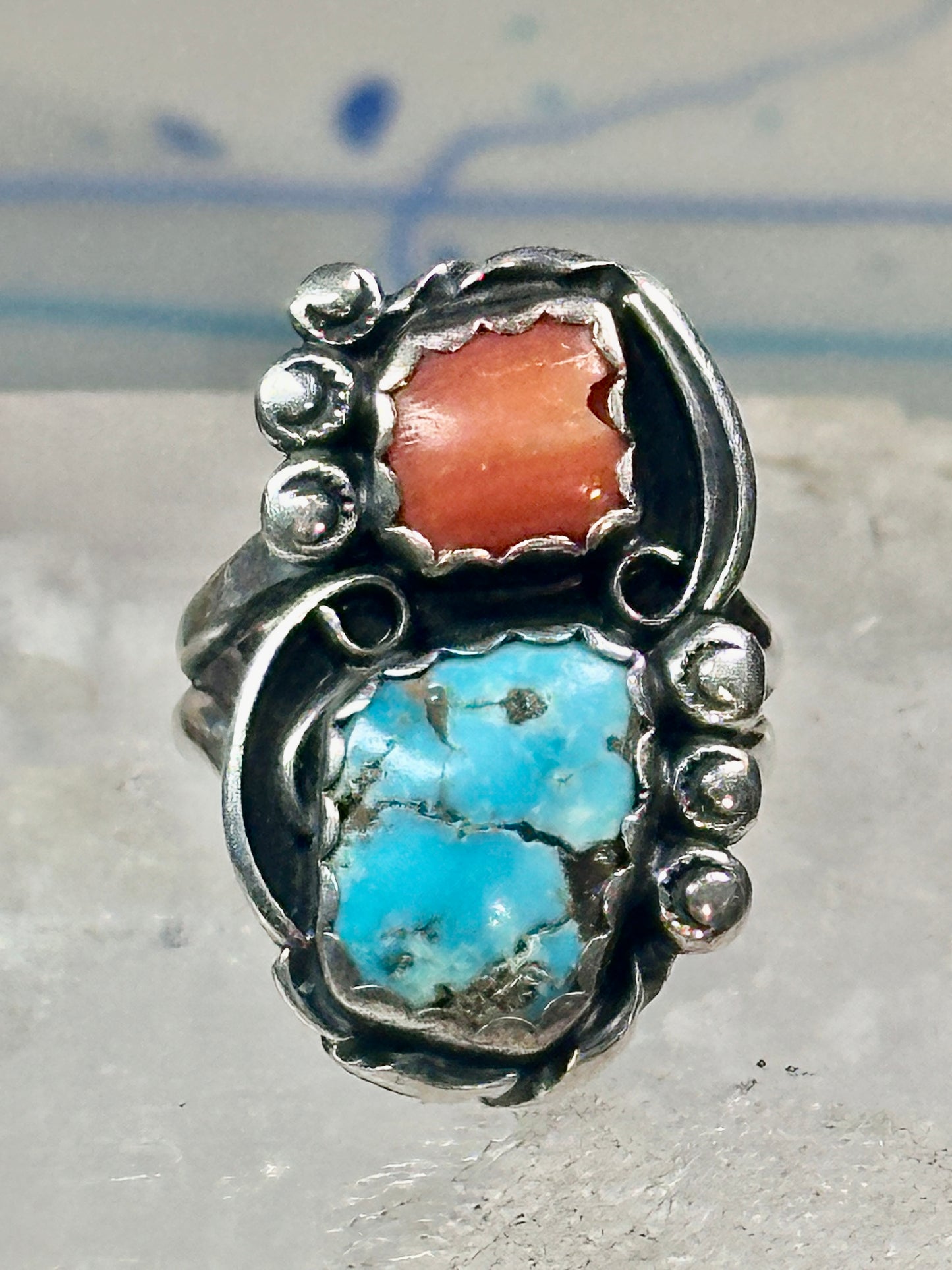 Navajo ring Turquoise Coral size 7 sterling silver women