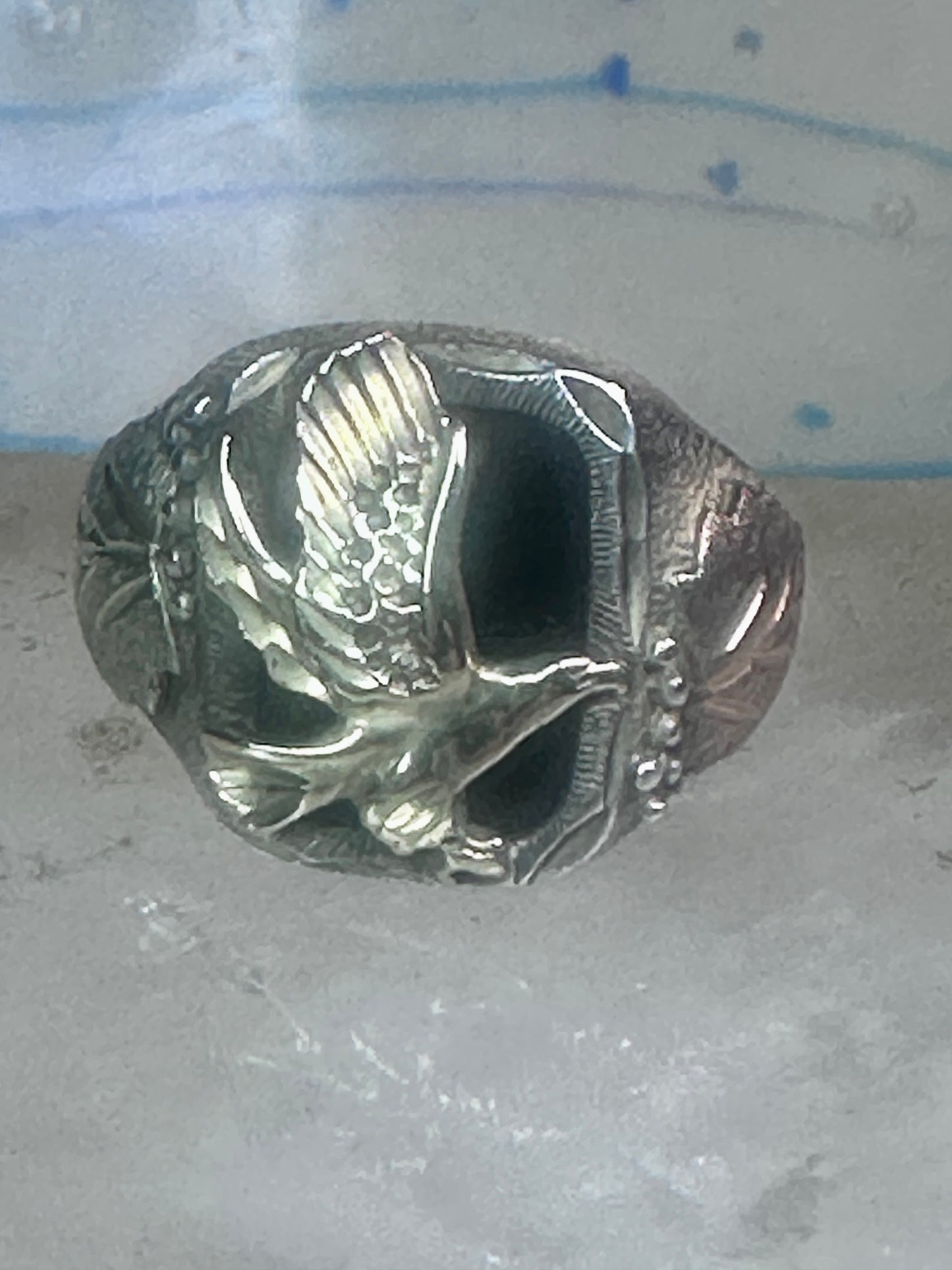 Black Hills Gold ring eagle band onyx leaves size 12 sterling silver women men