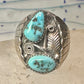 Navajo ring Turquoise band Floral leaves size 10.50 sterling silver women men