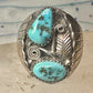 Navajo ring Turquoise band Floral leaves size 10.50 sterling silver women men