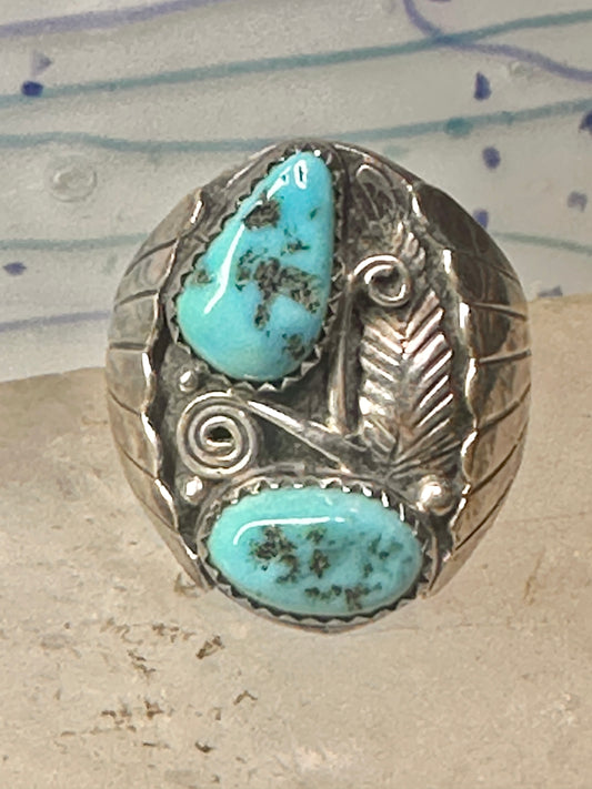 Navajo ring Turquoise band Floral leaves size 10.50 sterling silver women men