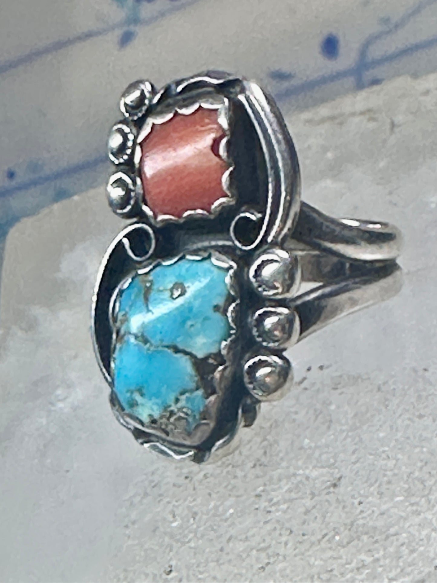 Navajo ring Turquoise Coral size 7 sterling silver women