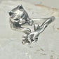 Cat ring chasing mouse band size 7 sterling silver women girls