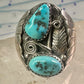 Navajo ring Turquoise band Floral leaves size 10.50 sterling silver women men