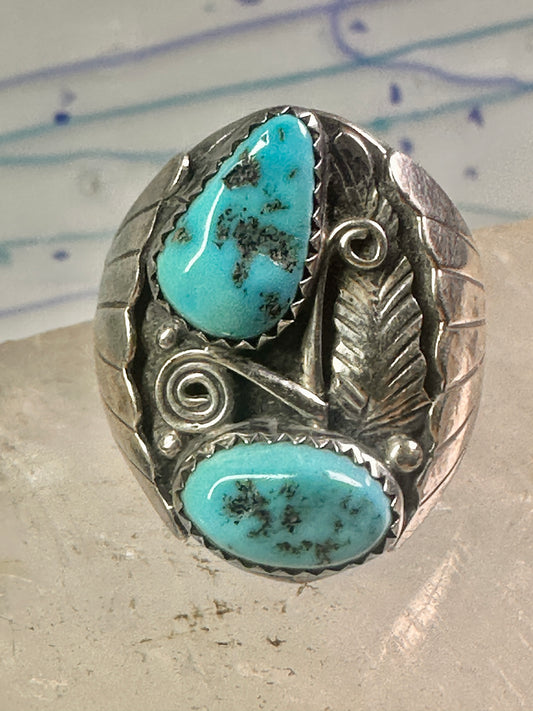 Navajo ring Turquoise band Floral leaves size 10.50 sterling silver women men