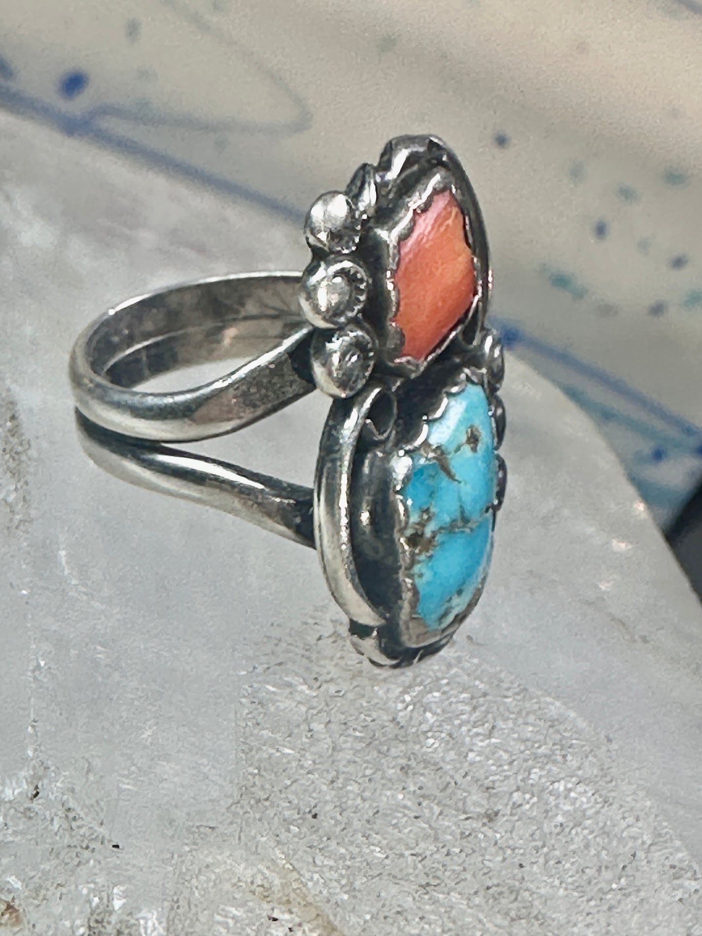 Navajo ring Turquoise Coral size 7 sterling silver women