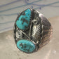 Navajo ring Turquoise band Floral leaves size 10.50 sterling silver women men