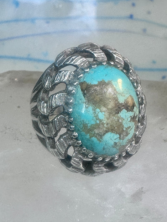 Turquoise ring brutalist band leaves Mexico size 6.75 sterling silver women men