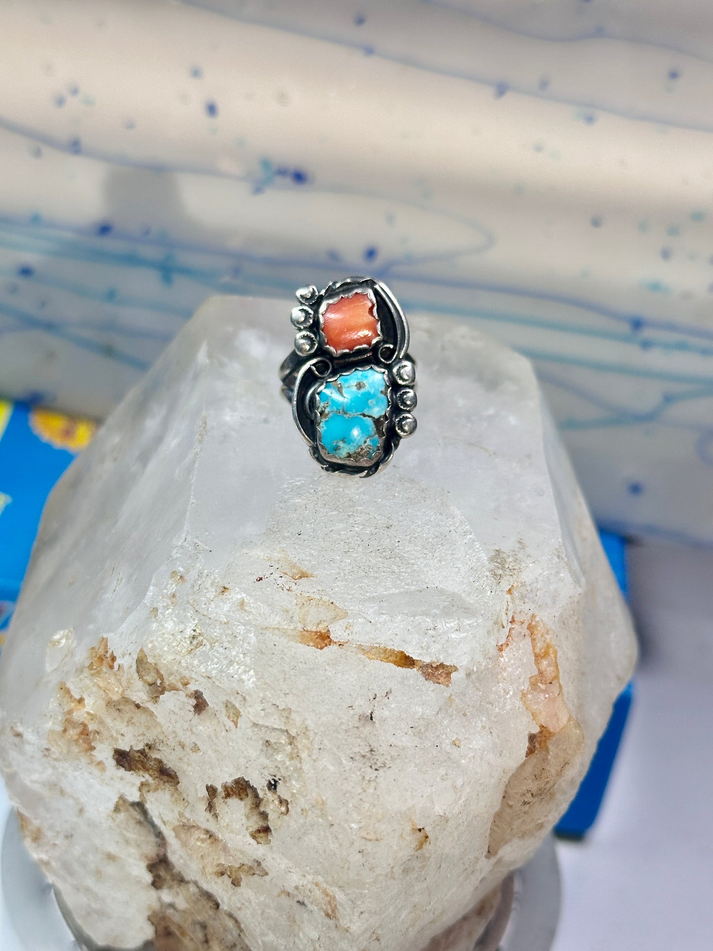 Navajo ring Turquoise Coral size 7 sterling silver women