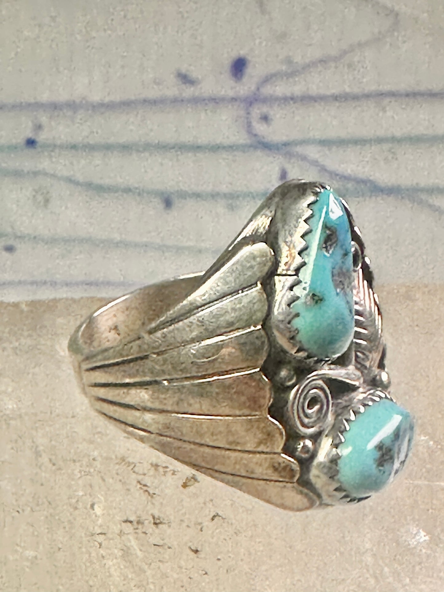 Navajo ring Turquoise band Floral leaves size 10.50 sterling silver women men