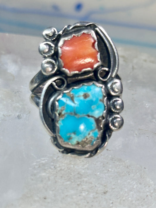 Navajo ring Turquoise Coral size 7 sterling silver women