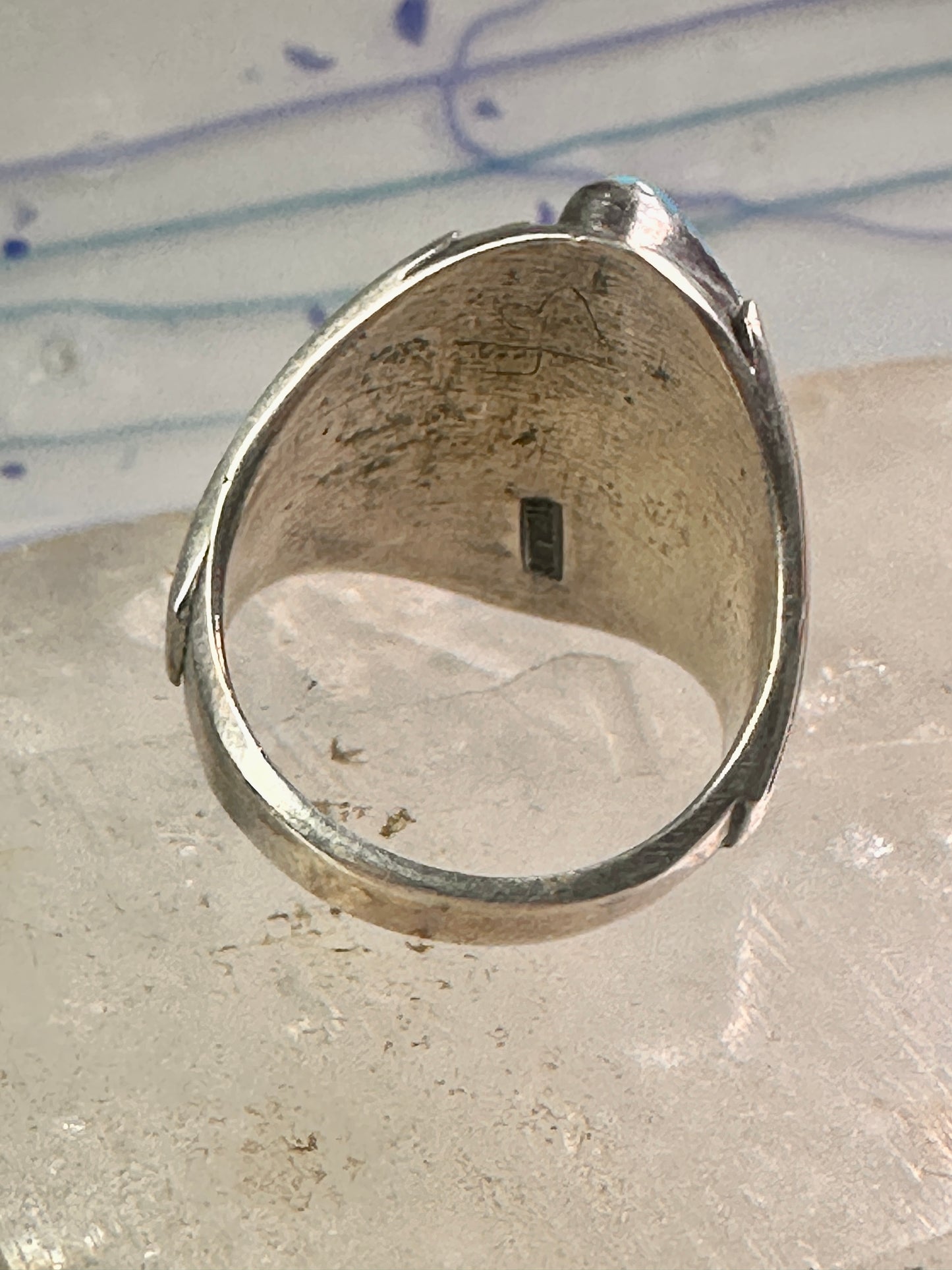 Navajo ring Turquoise band Floral leaves size 10.50 sterling silver women men